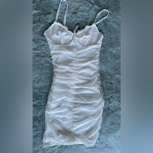 H&M Divided Cream Ruched Mini Dress